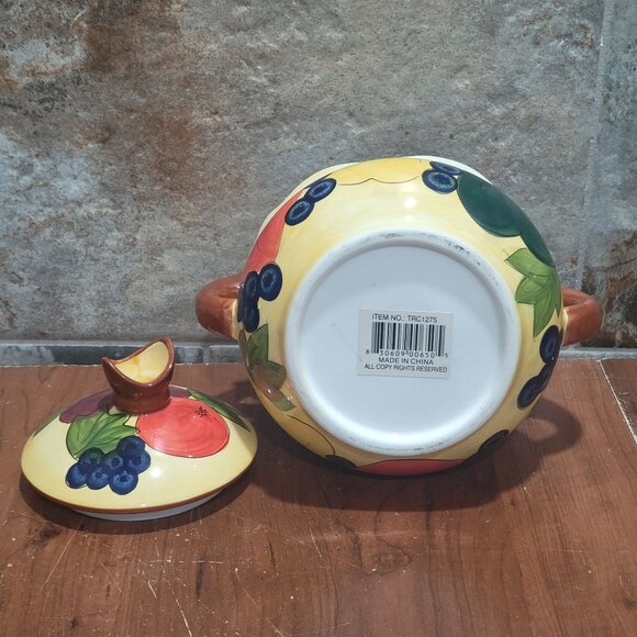 Serving Bowl With Lid Handles Fruit Design Soup Tureen Casserole Dish - Picture 7 of 12